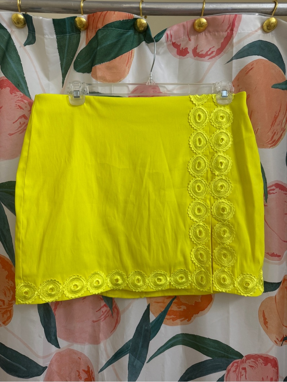 crown & ivy Neon Yellow Lace-Trim Mini Skirt